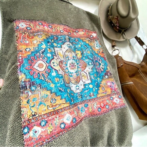 ✨ UPCYCLED fleece trendy herringbone vintage vest w southwestern equestrian vibe - Picture 10 of 15